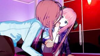 A stunning threesome scene featuring Miku and Nino Nakano in 3D hentai animation