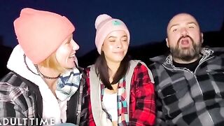 Hot polyamorous threesome in the woods with sexy babes