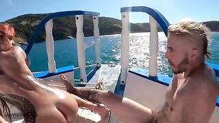 Public sex of beautiful couple on the boat is being watched by a voyeur