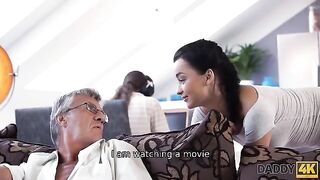 Old guy fucks his son's young girlfriend in a taboo encounter