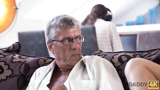 Old guy fucks his son's young girlfriend in a taboo encounter