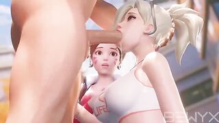 Mercy teaches Dva how to make a deepthroat move in 3D