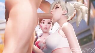 Mercy teaches Dva how to make a deepthroat move in 3D