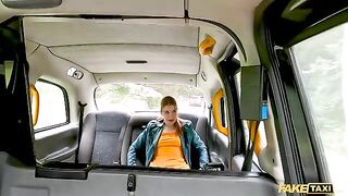 A fake taxi driver screws a stupid ginger whore, Kiara Love, in the car