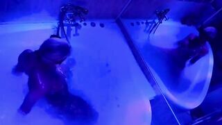 The blonde plays with sex toys in the bathroom and gets fucked