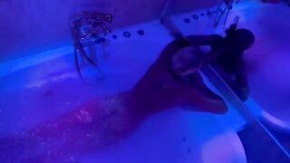 The blonde plays with sex toys in the bathroom and gets fucked