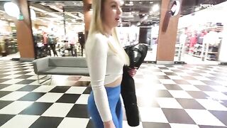 A blonde with a big ass fucks in the toilet of the shopping mall for money