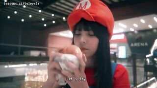 Exhibitionist teen fucked in public by Super Mario