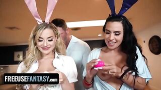 Two Easter Bunnies Blake Blossom and Sandy Love get fucked while preparing for the holiday