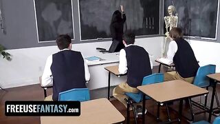Hot curvy teacher Valentina Nappi fucked by three students in class