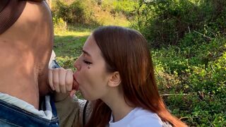 Stepsister sucks my cock in public, right in the park!