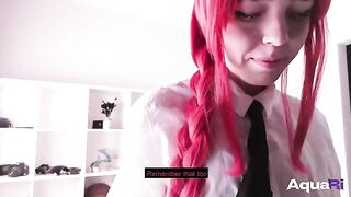 The kind Makima, in a red dress, gently fucked Denji in missionary pose