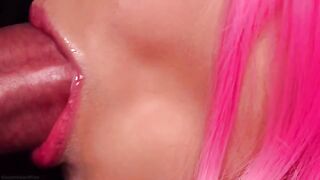 Best milk blowjob video with pink hair, delicious cum in mouth ASMR 4K