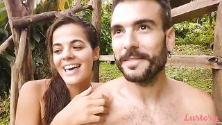 Passionate Adam and Eve enjoy romantic outdoor intimacy