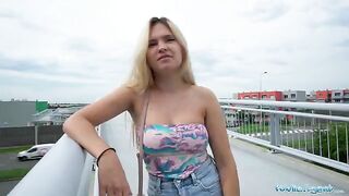 Irina Cage shows her boobs and ass on the bridge for cash
