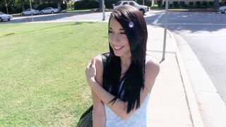 Skinny teen Mia Hurley shows her boobs to earn some cash in this steamy scene