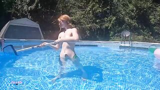 A short video showing a failed attempt at swimming pool nudity