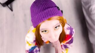 Redhead presented her ass after giving a blowjob, a first for her