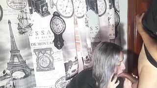 A very naughty girl talking on the phone with her boyfriend while being intimate with someone else