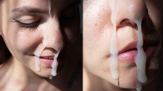 Hottie gets her face covered with cum after hardcore sex