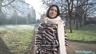 A beautiful biology student, a stunning brunette, gets fucked by a stranger in a public spot