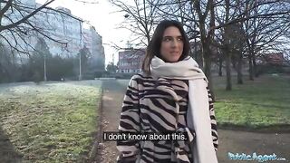 A beautiful biology student, a stunning brunette, gets fucked by a stranger in a public spot