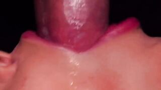 The guy finished in the mouth of the girl, who sucked out cum through the condom