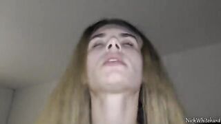 A cute teen with pink lips gets her pussy wet on my big balls