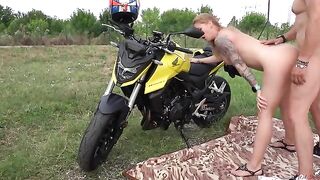 A juicy MILF was fucked on a picnic by a stranger with huge dick