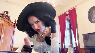 A sexy Lady Dimitrescu cosplay gets her pussy smashed in this hot scene