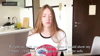 The guy beat his stepsister at chess and made a mess on her pussy