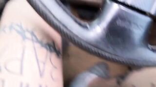 Girl masturbates and fucks with taxi driver in his car
