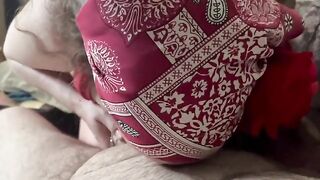 Redhead BBW gets her huge tits covered with beads and cum