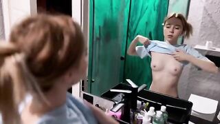 The girl prepared a sexy surprise for her boyfriend in the bathroom