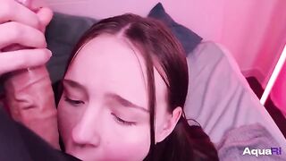 Schoolgirl sucks and swallows a big cock with great pleasure