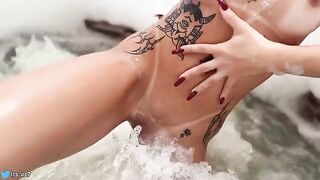 A sexy girl has sex in the swimming pool of a luxurious hotel