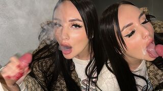 A blowjob in public place and on her face with cum