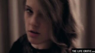The beautiful girl has a big breast and she milks it
