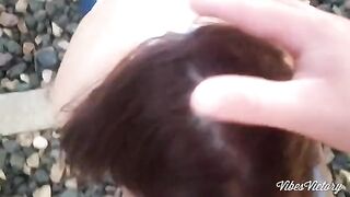 A girl is stressed because she missed the train and gets fucked outside