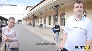 The hunter catches a girl at the train station and fucks her for cash