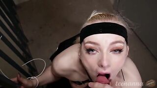 A chick with blue eyes was fucked in the mouth and pussy by a guy
