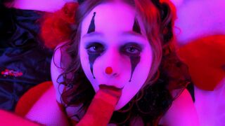 A kinky clown got his cock sucked and covered with cum