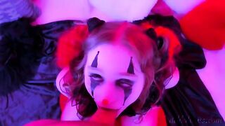 A kinky clown got his cock sucked and covered with cum