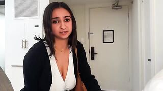 A busty beauty gets fucked by her coworker in the hotel room mix-up