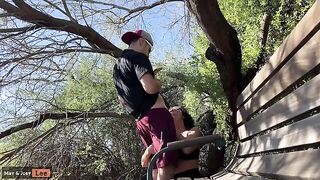 Busty Girl Almost Gets Caught Performing Oral by the Lake Twice