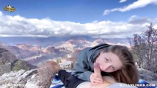 Amateur couple on a hike gets horny and fucks on the cliff - Molly Pills POV 4