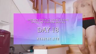 A step mom got cum in her pussy while she was on the stairs