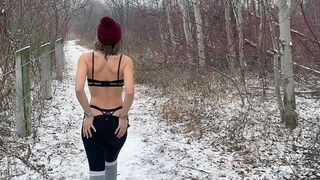 A wife shared her pussy with her husband and his friend in the snow