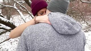 A wife shared her pussy with her husband and his friend in the snow