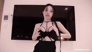 Hot Asian in black dress, squirted while cumming inside her